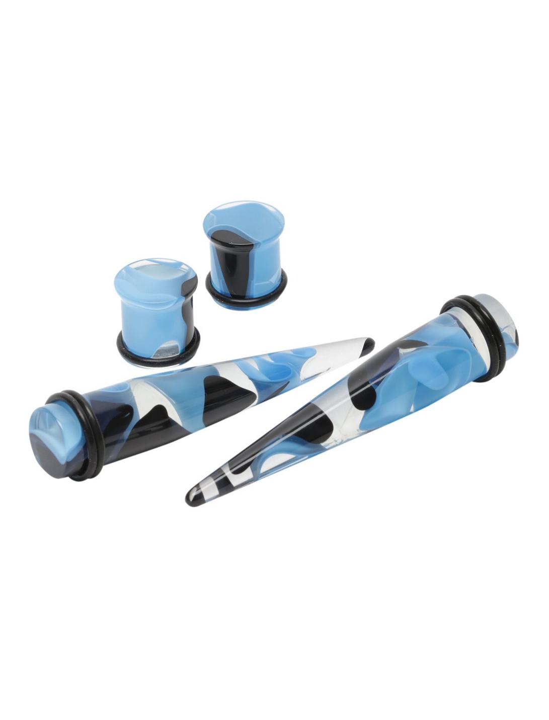 Acrylic Black And Light Blue Lava Taper And Plug 4 Pack, , hi-res
