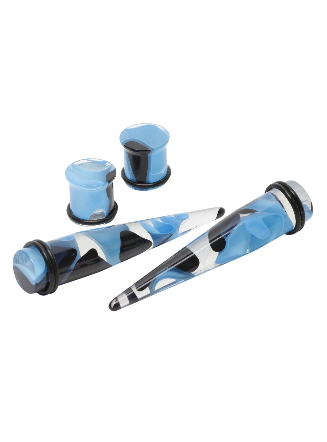 Acrylic Black And Light Blue Lava Taper And Plug 4 Pack, , hi-res