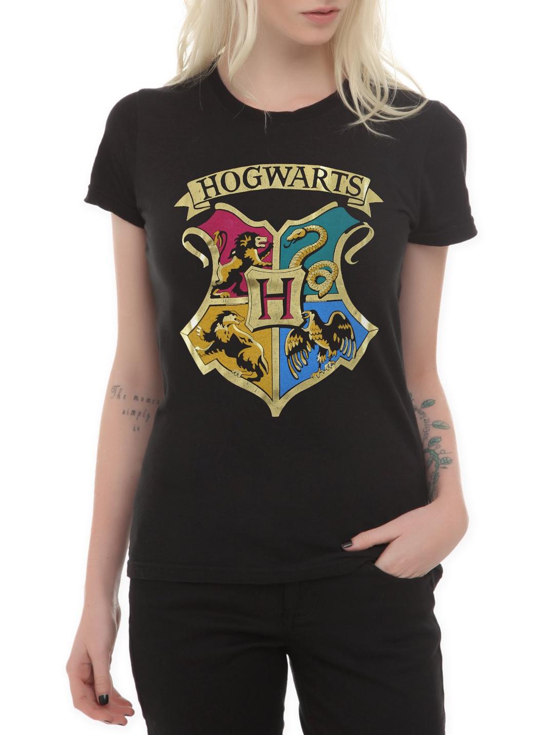 Harry Potter Hogwarts Gold Foil Girls T-Shirt, BLACK, hi-res