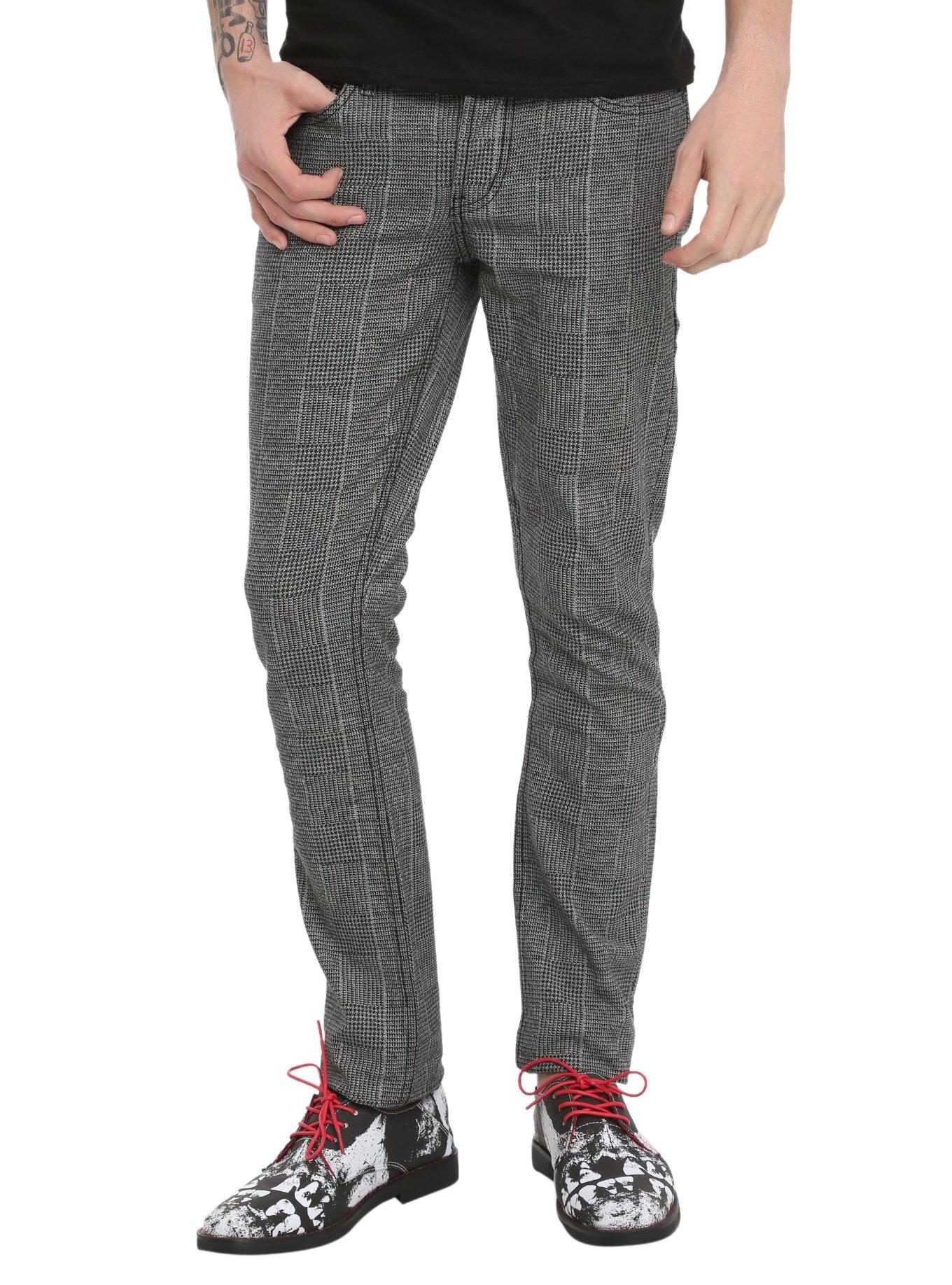 RUDE Grey Glen Plaid Skinny Fit Pants, BLACK, hi-res