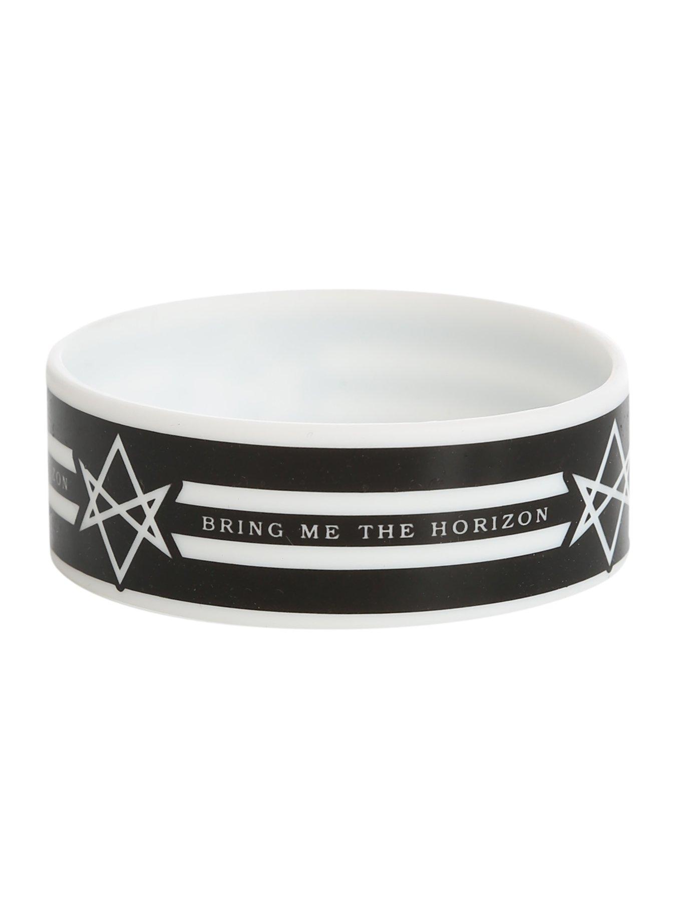 Bring Me The Horizon Black & White Stripe Rubber Bracelet, , hi-res