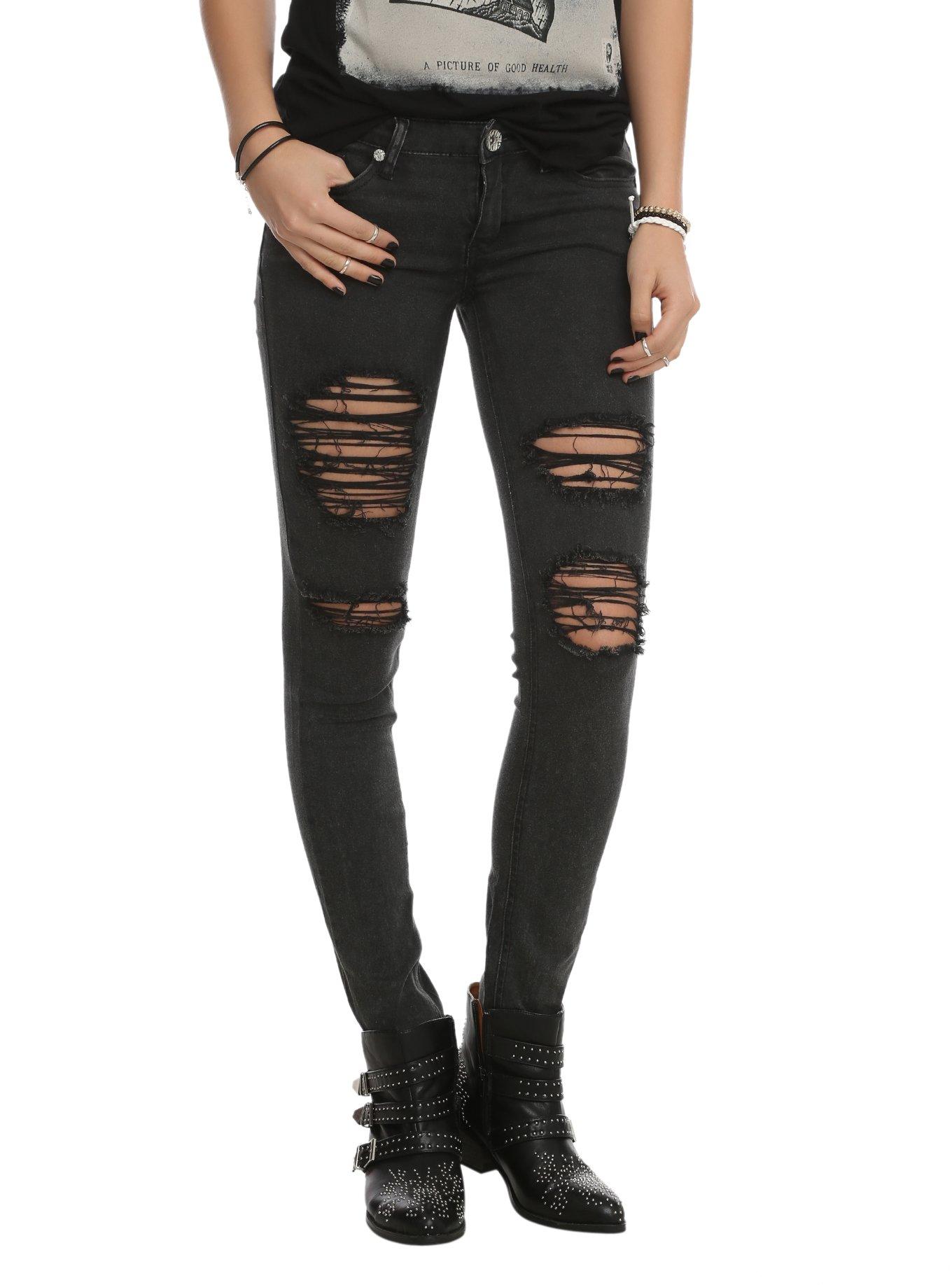 With Confidence Black Jeggings / Black Denim Jeans / Ripped Black