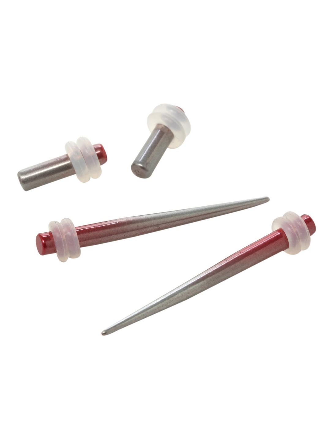 Acrylic Red Silver Metallic Ombre Micro Taper And Plug 4 Pack, RED, hi-res