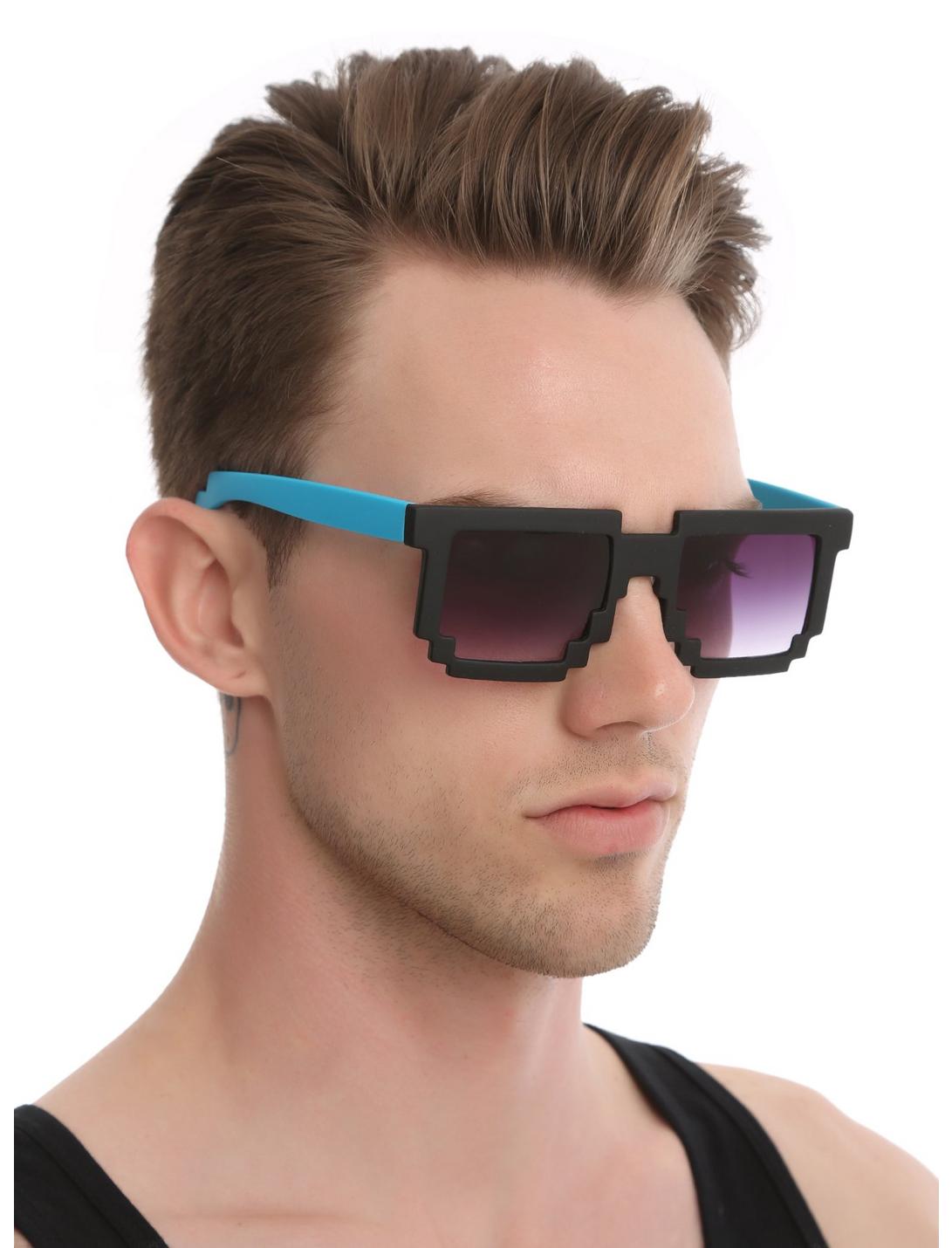 Black Turquoise 8-Bit Sunglasses, , hi-res