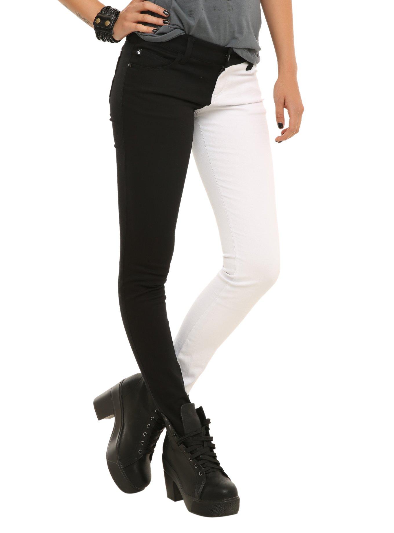 Royal Bones By Tripp White And Black Split Leg Skinny Jeans, BLACK, hi-res