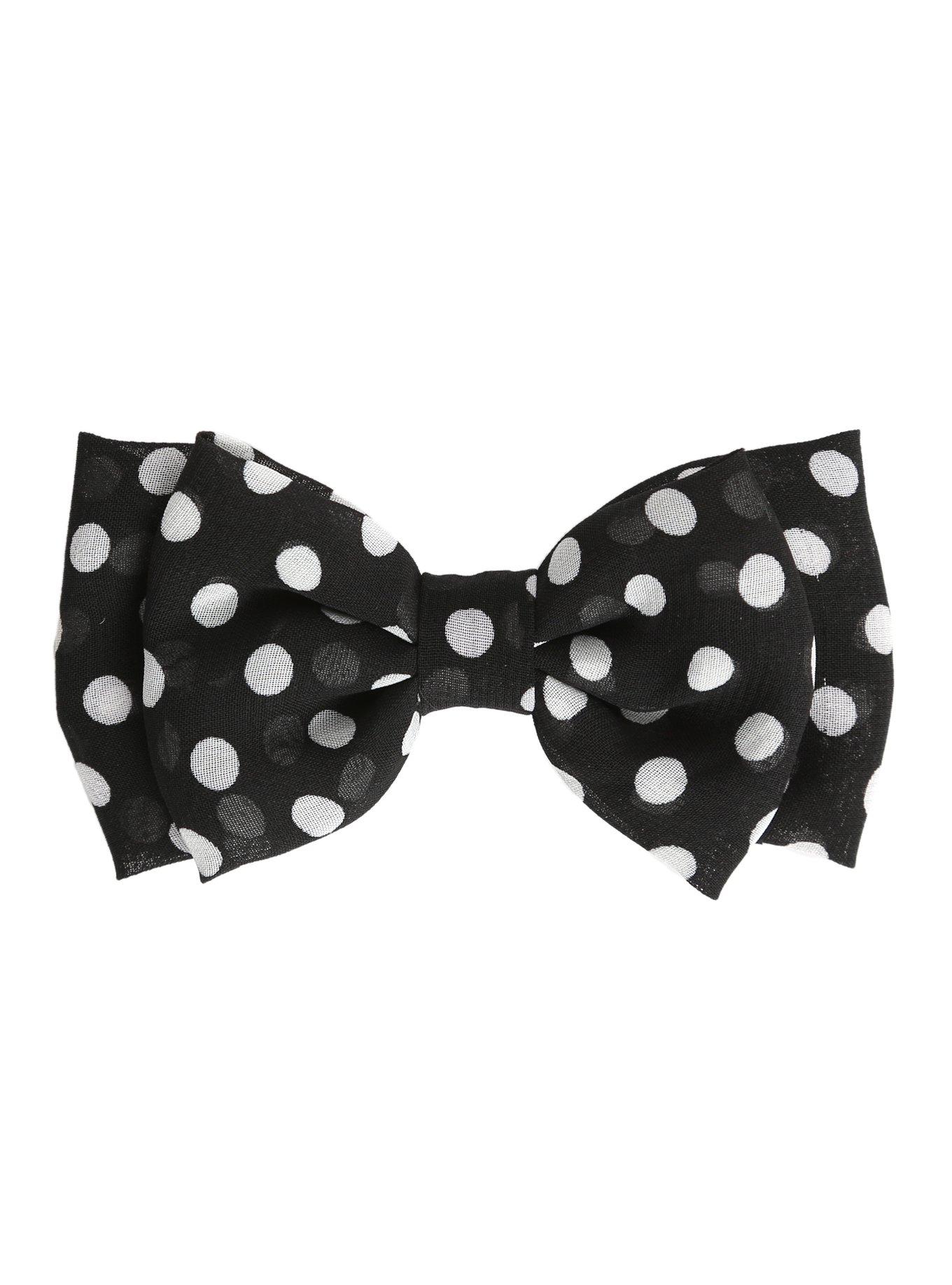 Black & White Polka Dot Chiffon Hair Bow, , hi-res