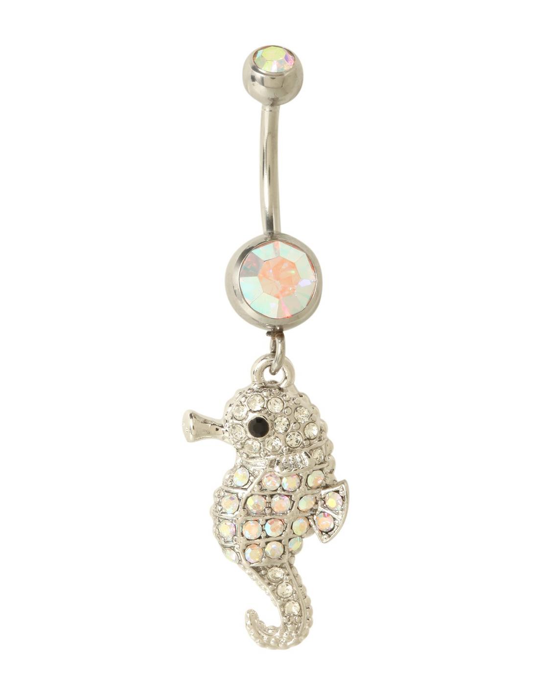 14G 7/16" Steel Iridescent Seahorse Navel Barbell, , hi-res