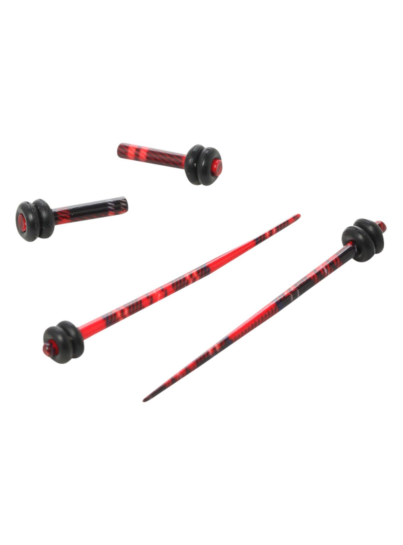 Acrylic Red Plaid Micro Taper And Plug 4 Pack, RED, hi-res