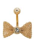 14G 7/16" Steel Gold Tone Mesh Bow Navel Barbell, , hi-res
