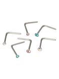 20G Steel Pink Turquoise Iridescent L-Shaped Nose Bone 6 Pack, TURQUOISE, hi-res