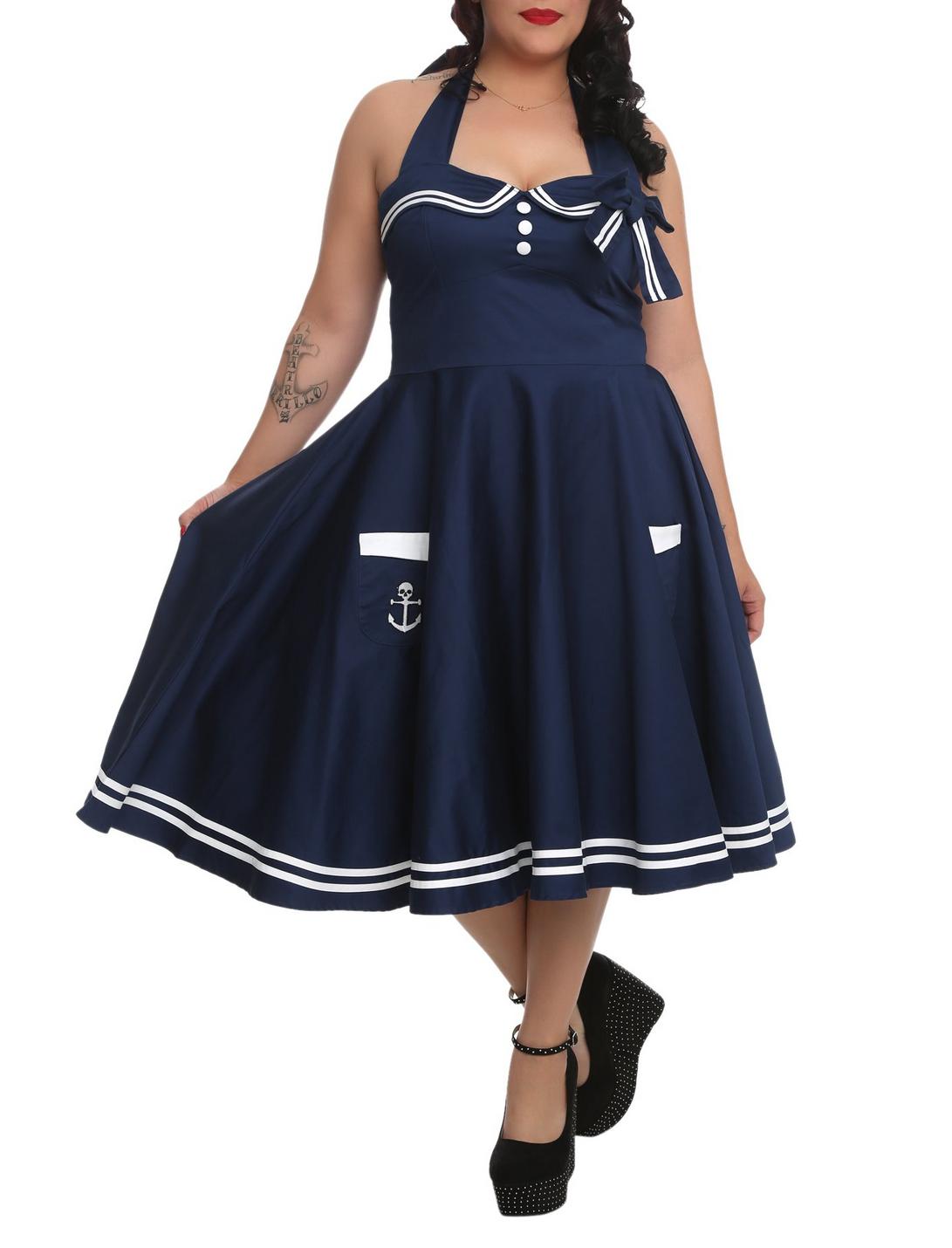 Hell Bunny Motley Sailor Navy Dress 2XL-4XL, NAVY, hi-res