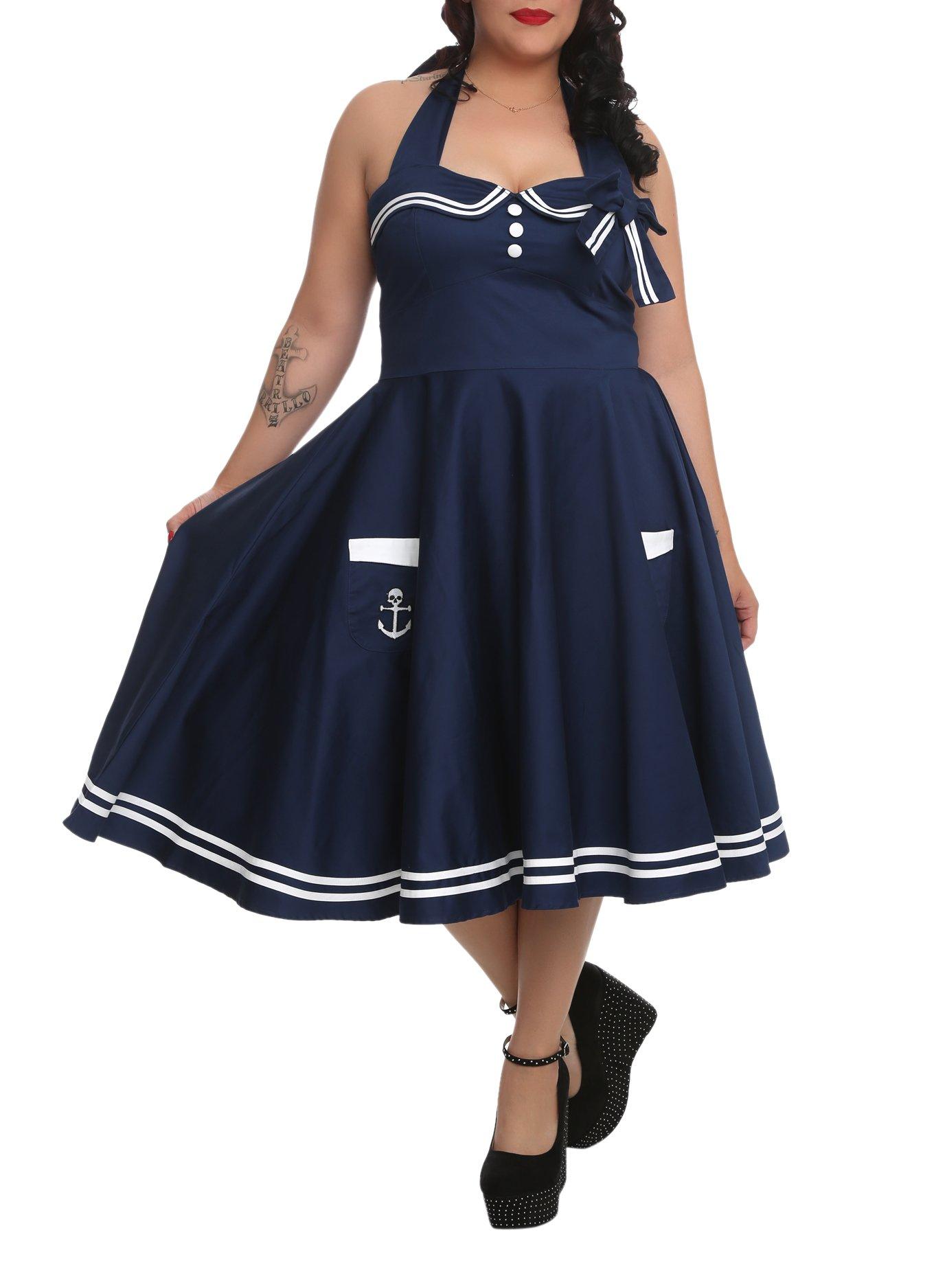 Hell Bunny Motley Sailor Navy Dress 2XL-4XL, NAVY, hi-res