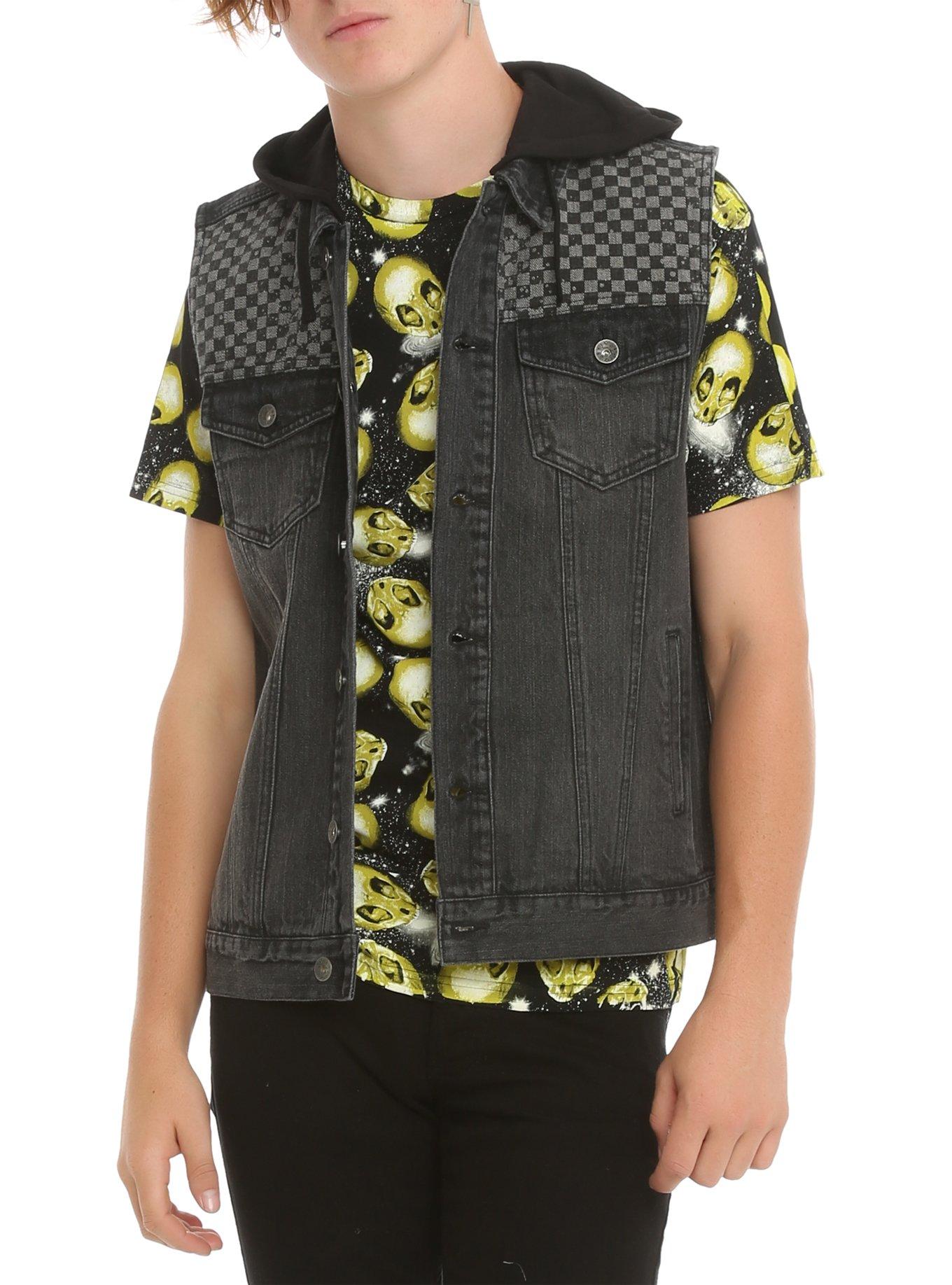 RUDE Checkered Hooded Vest, BLACK, hi-res