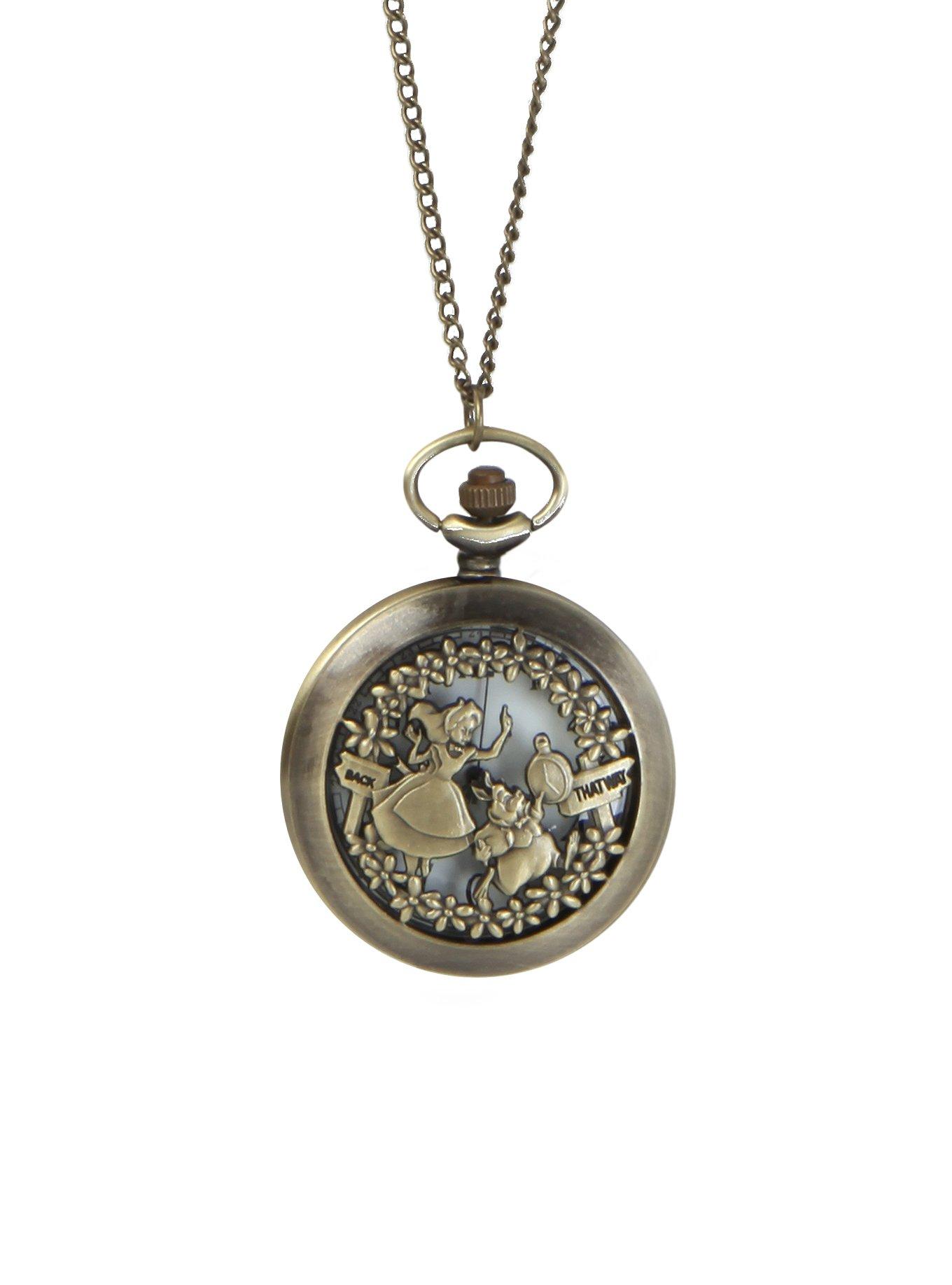 Alice in Wonderland Pocket Watch Necklace in Bronze