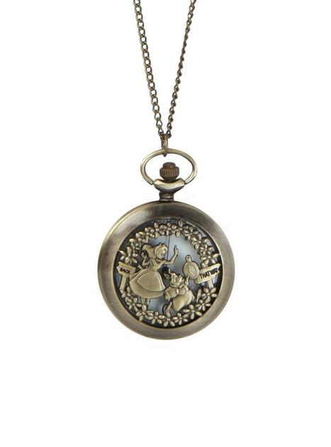 Alice in Wonderland Large Pocket Watch Necklace in Silver