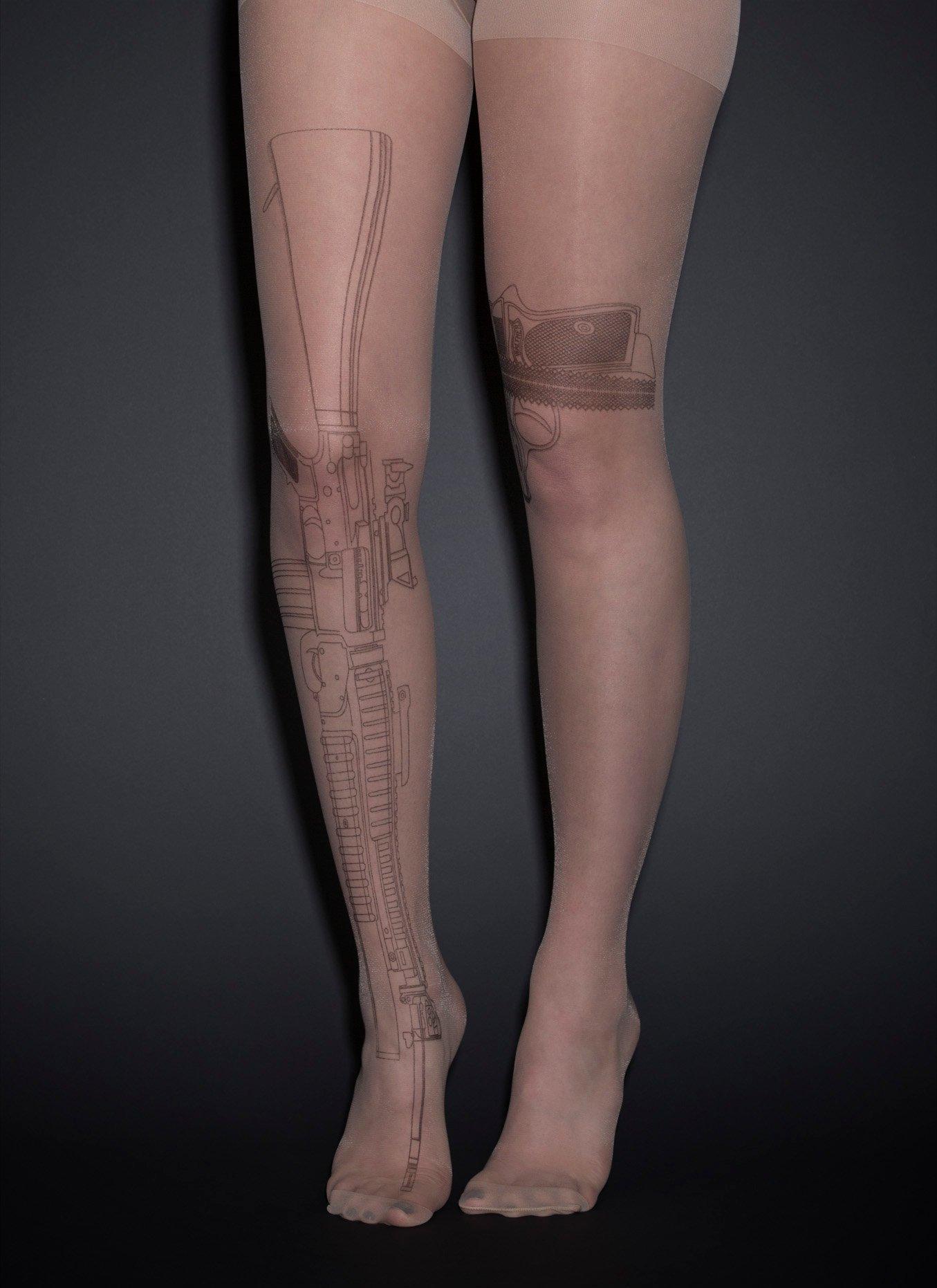 Gun Tattoo Print Tights, , hi-res