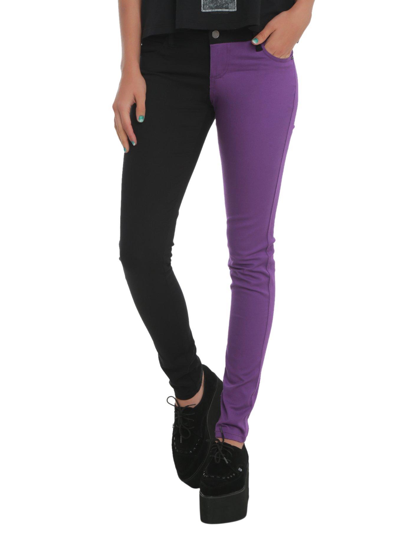 Royal Bones Purple And Black Split Leg Skinny Jeans, BLACK, hi-res