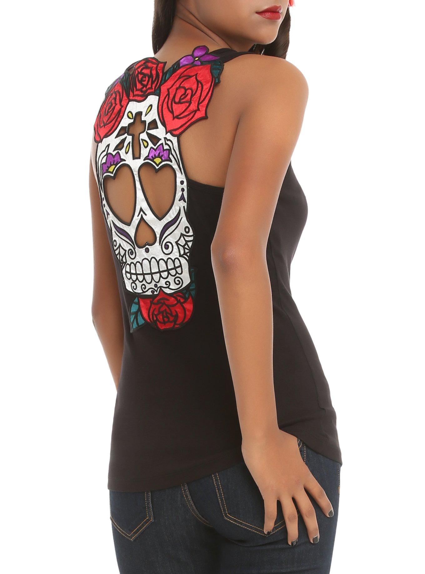 Hell Bunny Skull Rose Tank Top, BLACK, hi-res