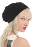 Black Ribbed Knit Slouch Beanie, , hi-res
