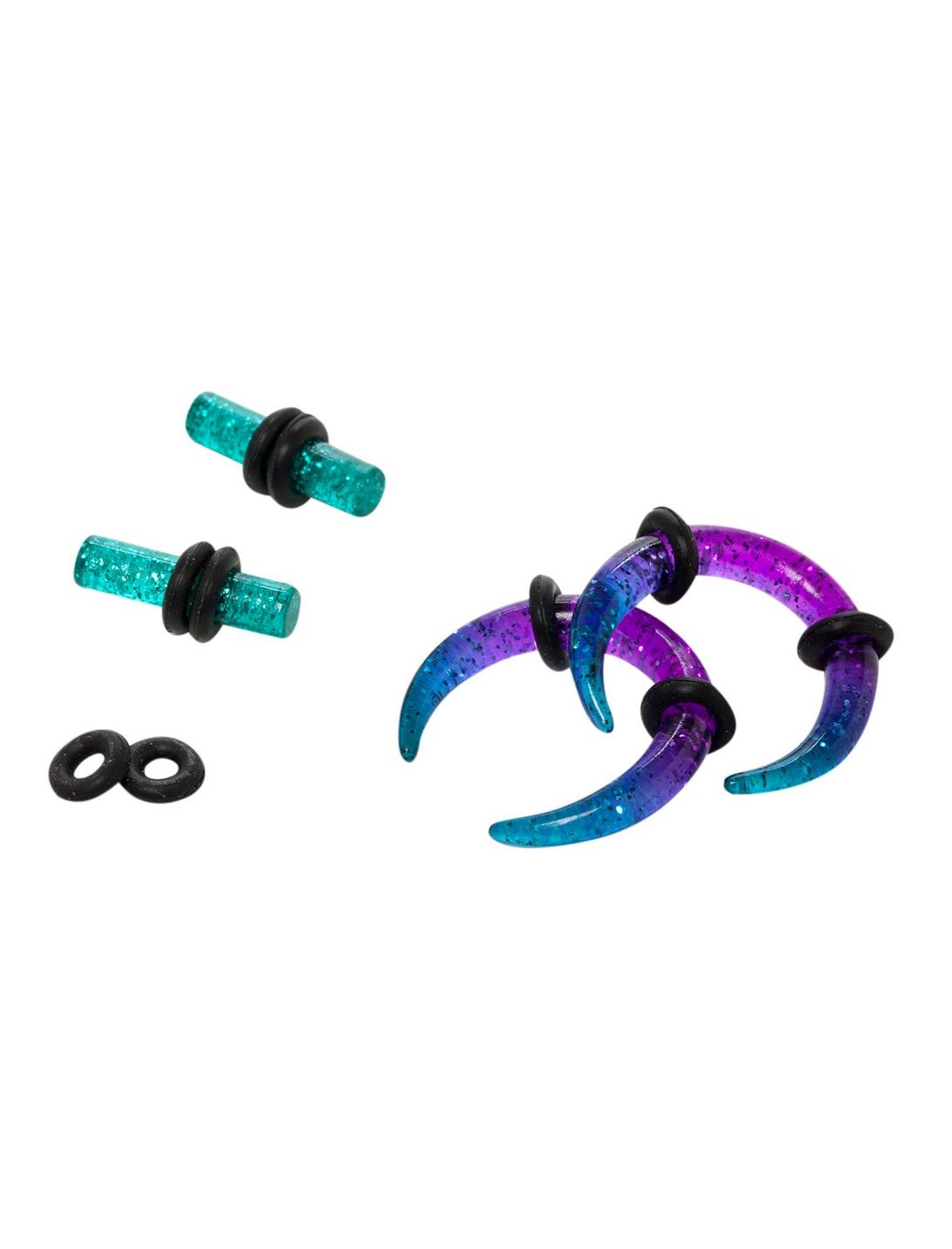 Acrylic Purple Teal Ombre Glitter Pincher And Plug 4 Pack, BLACK, hi-res