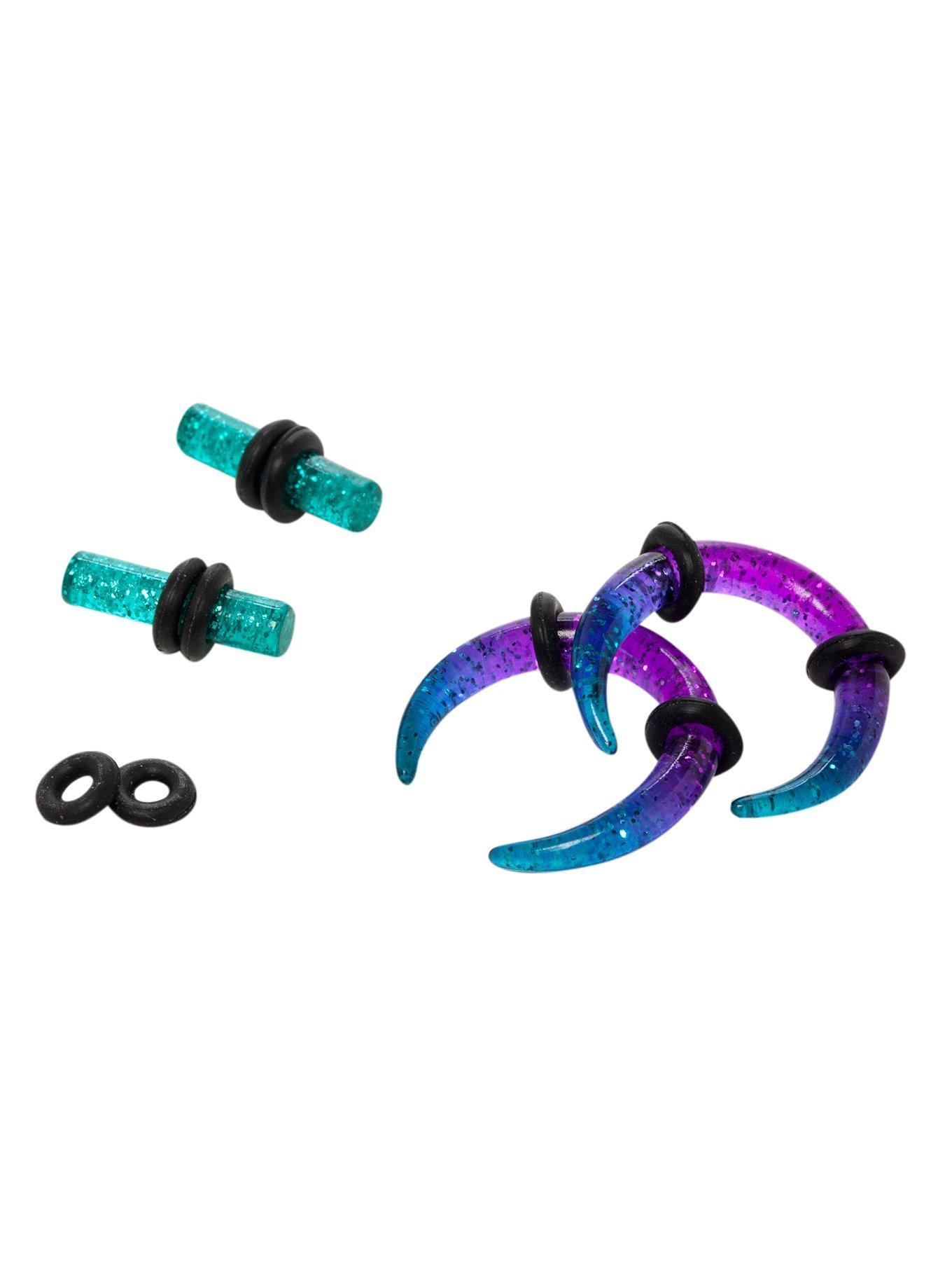 Acrylic Purple Teal Ombre Glitter Pincher And Plug 4 Pack, BLACK, hi-res