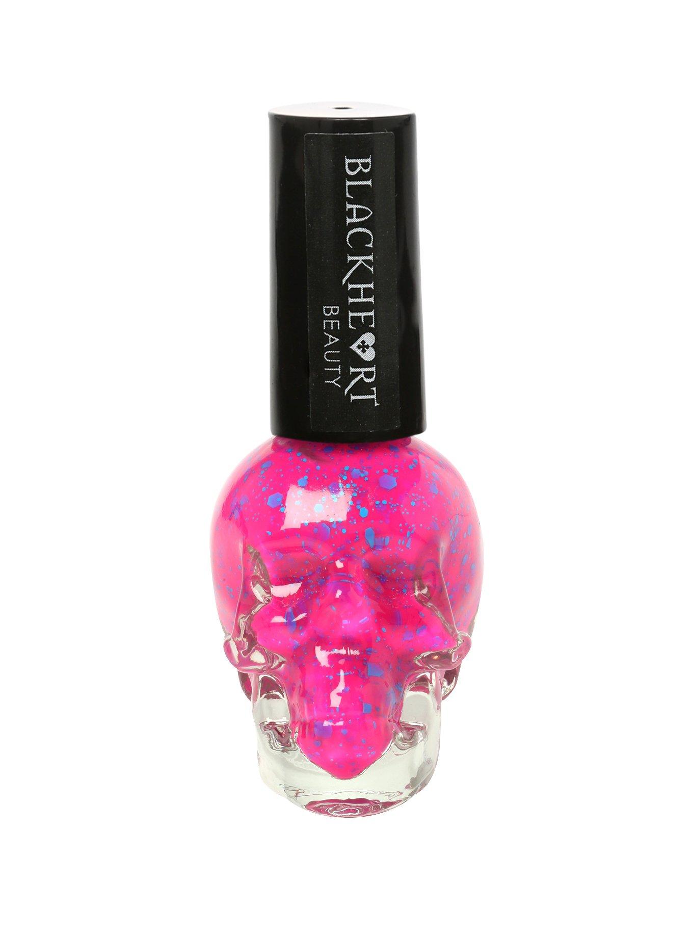 Blackheart Beauty Pink With Blue Splatter Nail Polish, , hi-res