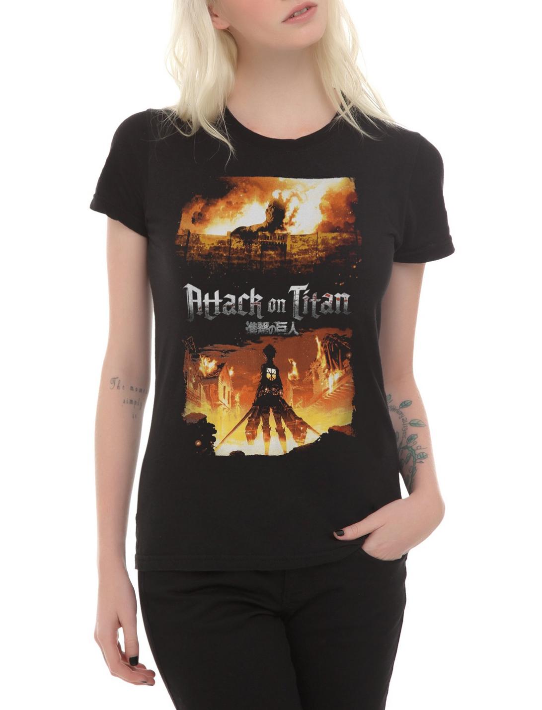 Attack On Titan Burn Scene Girls T-Shirt, BLACK, hi-res
