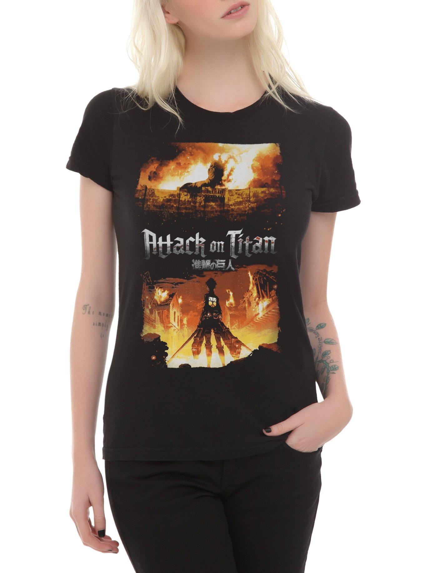 Attack On Titan Burn Scene Girls T-Shirt, BLACK, hi-res