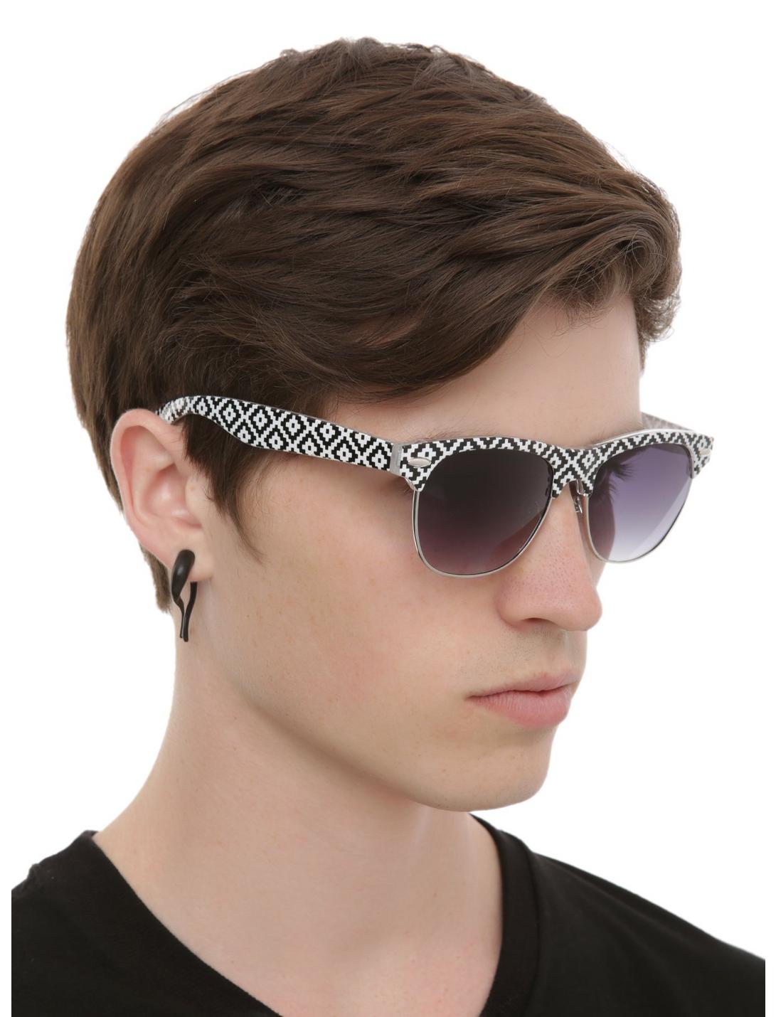 Black And White Aztec Wire Rim Sunglasses, , hi-res
