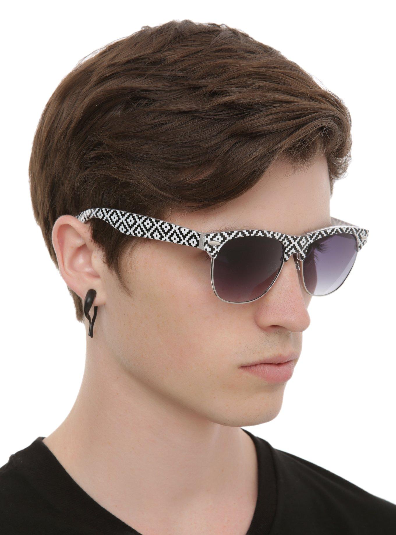 Black And White Aztec Wire Rim Sunglasses, , hi-res