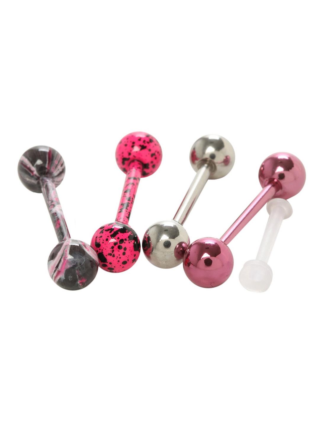 14G 5/8" Steel Pink And Black Swirl Barbell 5 Pack, , hi-res