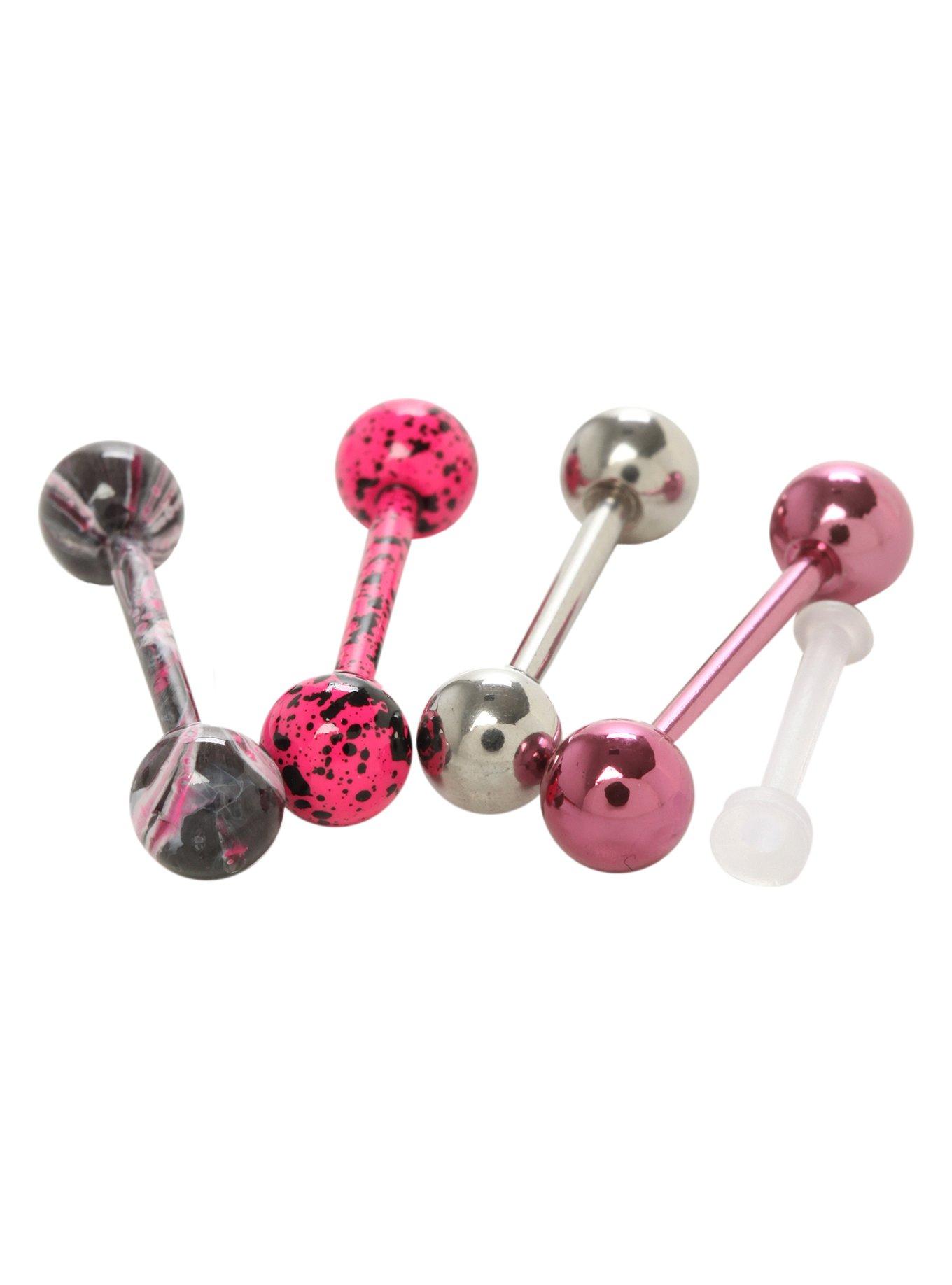 14G 5/8" Steel Pink And Black Swirl Barbell 5 Pack, , hi-res