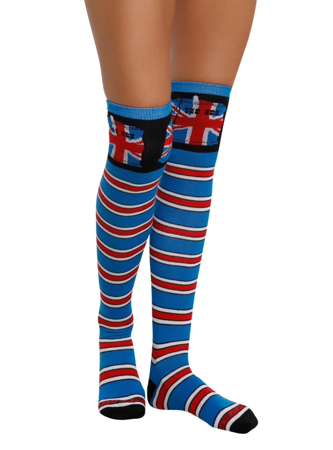 Doctor Who Union Jack TARDIS Striped Over-The-Knee Socks, , hi-res