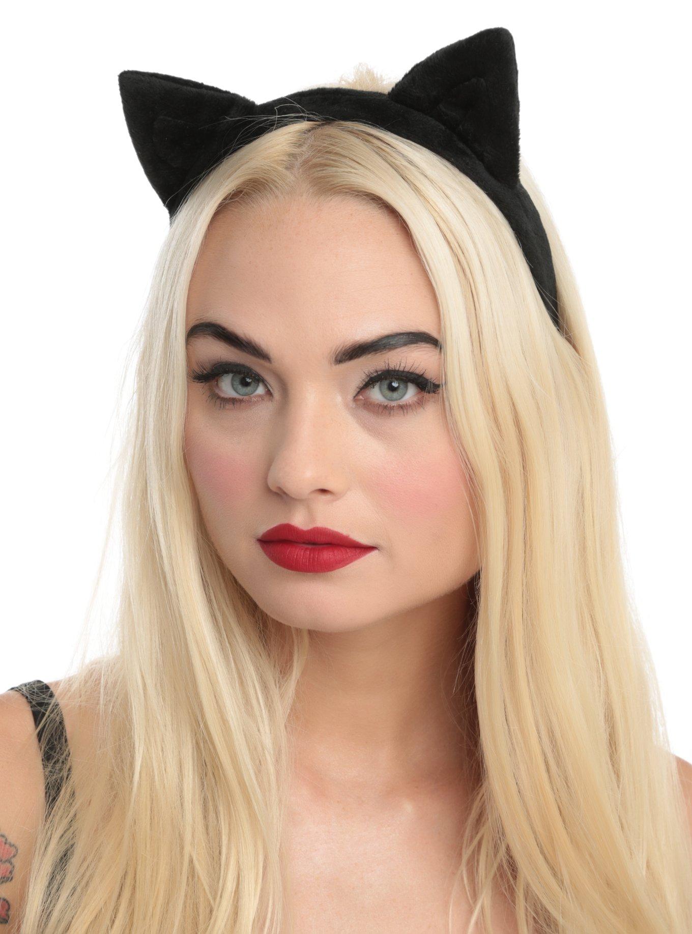 Black Plush Cat Ear Headband | Hot Topic