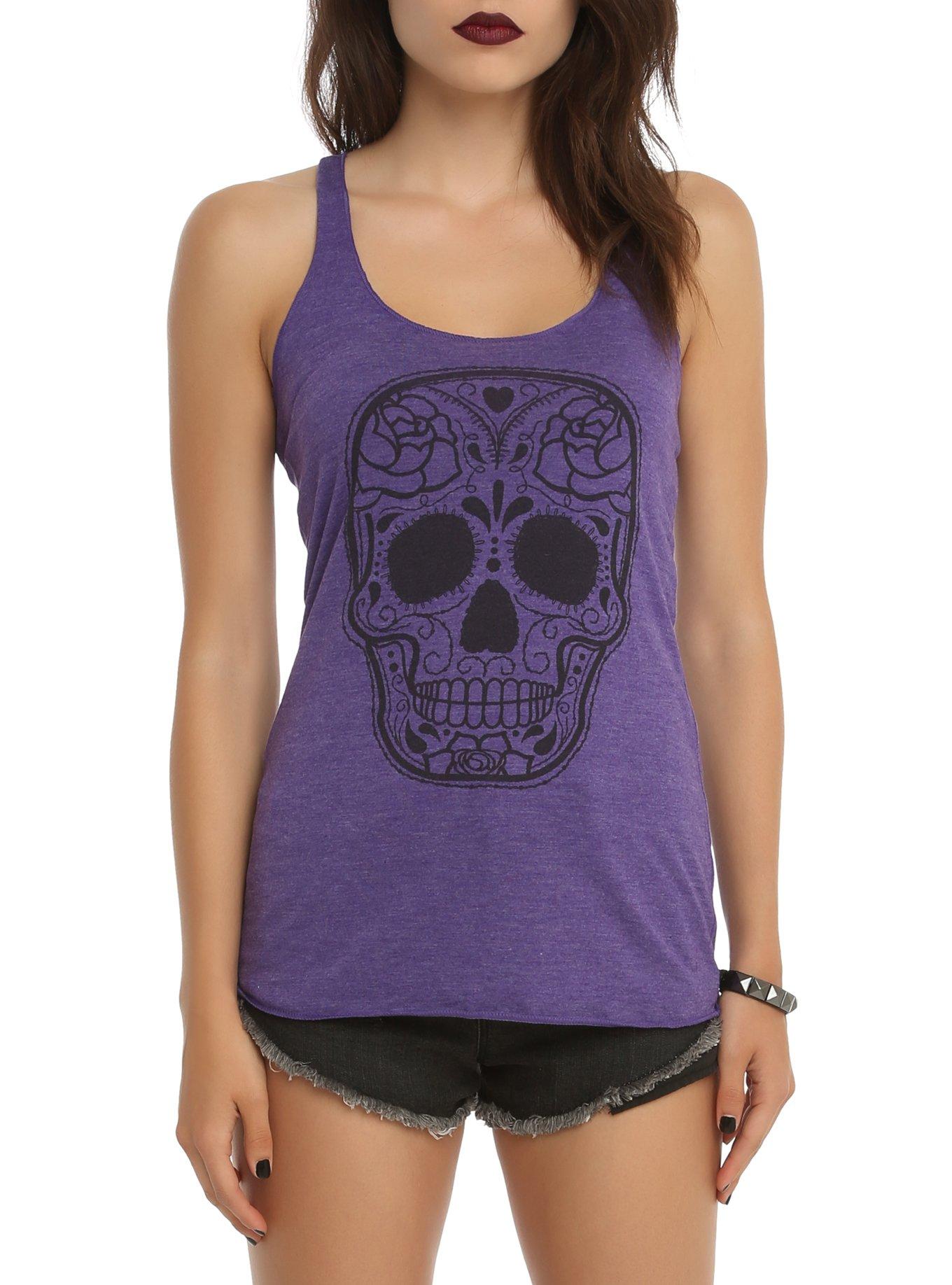 Purple Sugar Skull Girls Tank Top, BLACK, hi-res