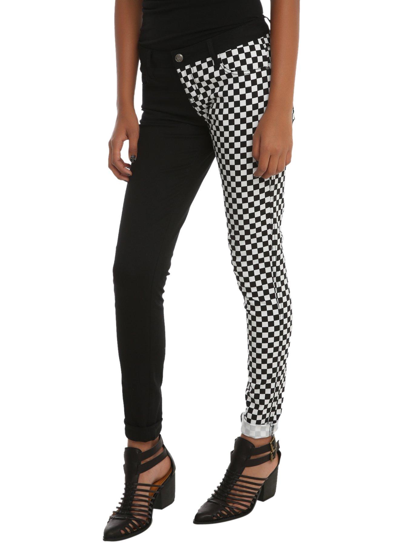 half checkered half black pants