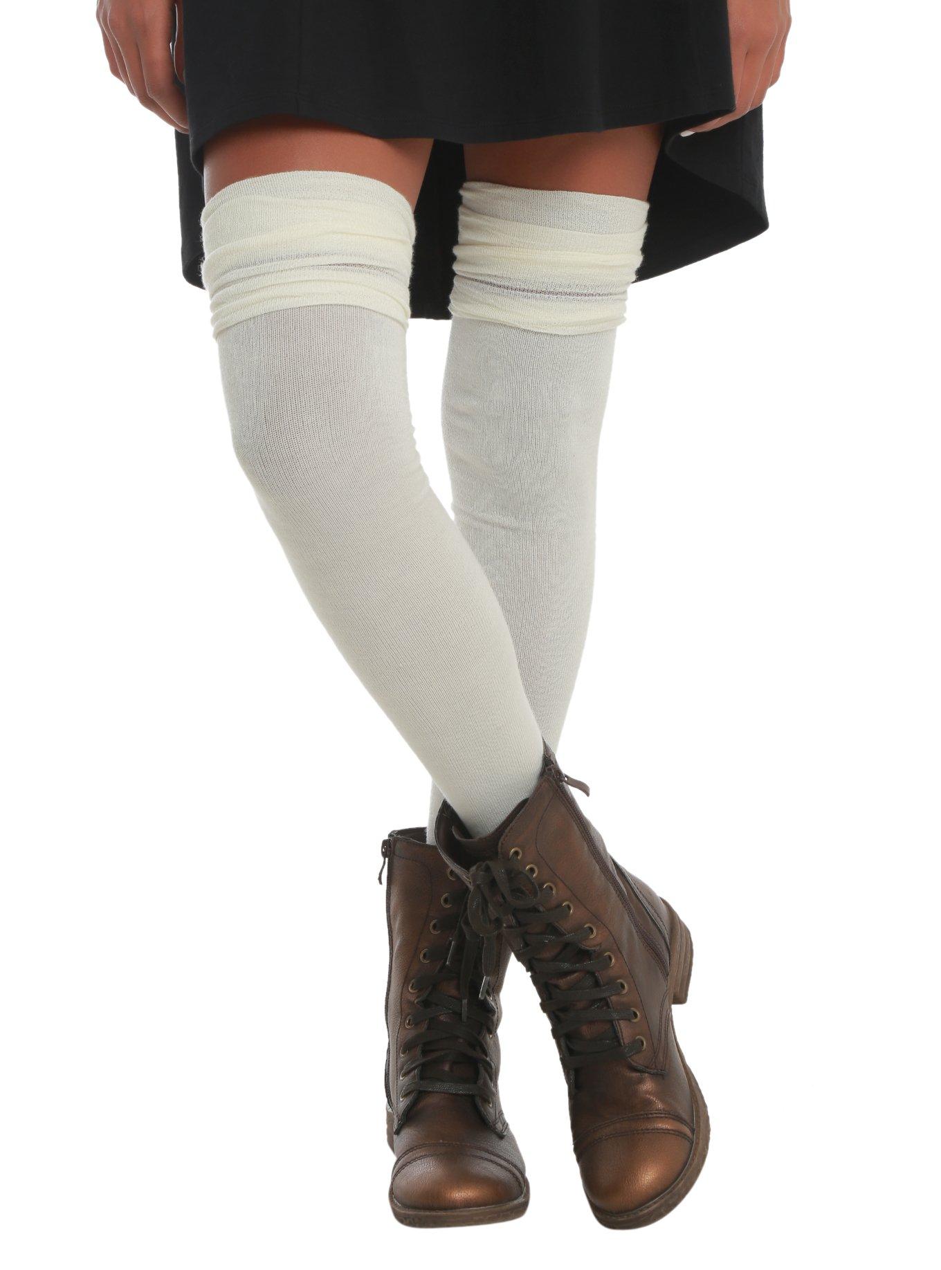 LOVEsick Cream Ruffle Top Over The Knee Socks Hot Topic