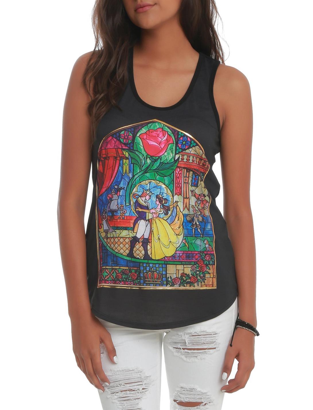 Disney Beauty And The Beast Stained Glass Girls Tank Top, BLACK, hi-res