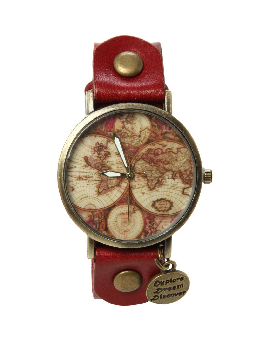 LOVEsick World Explore Gold Tone Red Watch, , hi-res