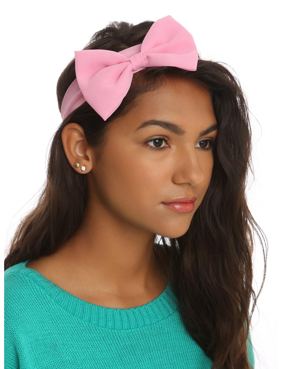 Pink Chiffon Bow Stretch Headband, , hi-res