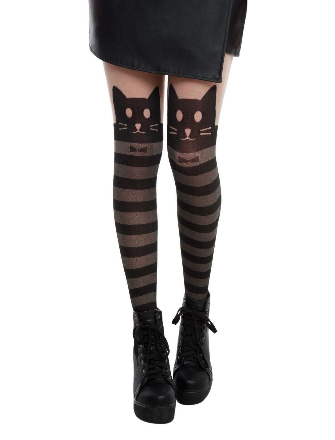 LOVEsick Kitty Stripe Faux Thigh High Tights, , hi-res
