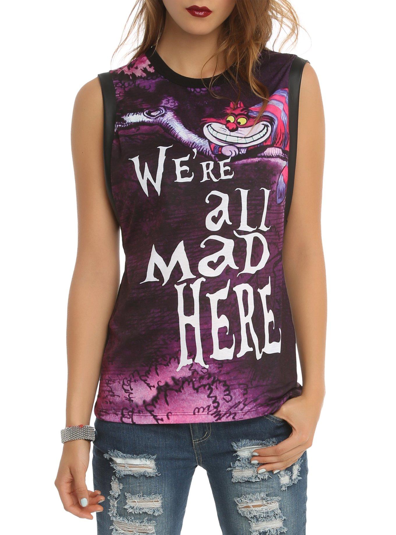 Disney Alice In Wonderland We're All Mad Girls Muscle Top, BLACK, hi-res