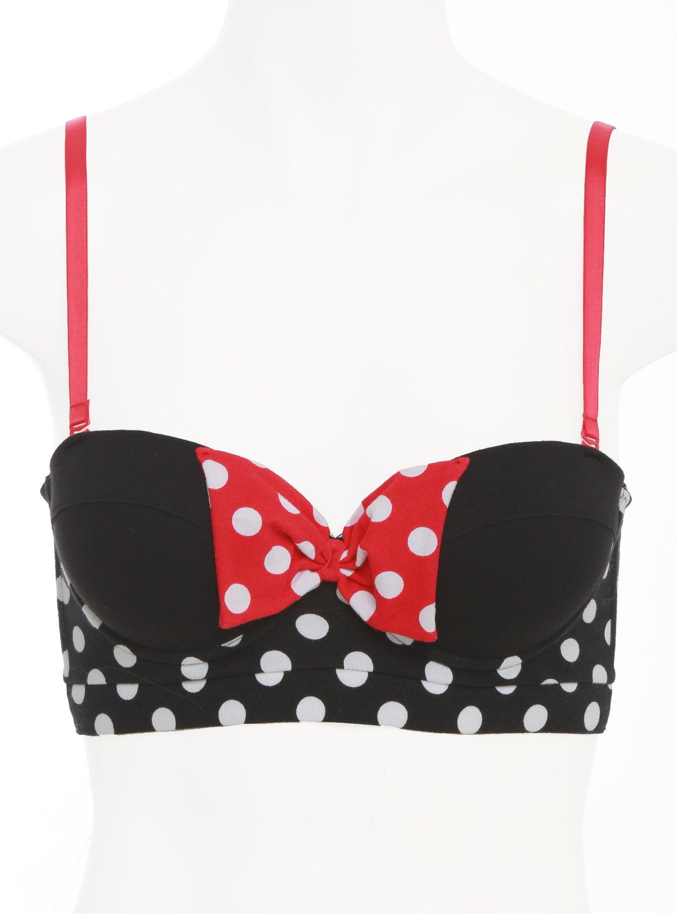 Disney Minnie Mouse Polka Dot Bow Longline Bra, BLACK, hi-res
