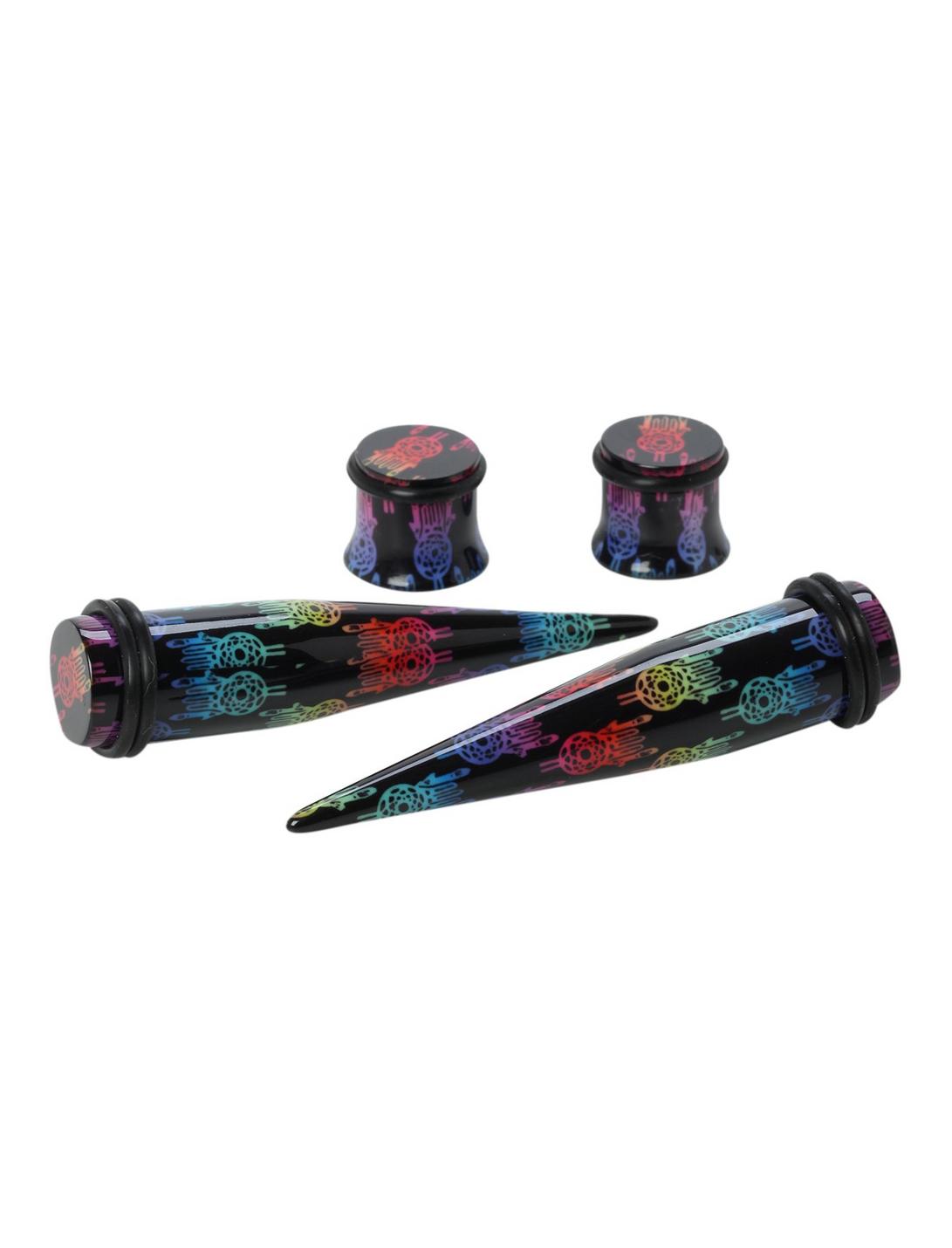 Acrylic Rainbow Dream Catchers Taper And Plug 4 Pack, BLACK, hi-res