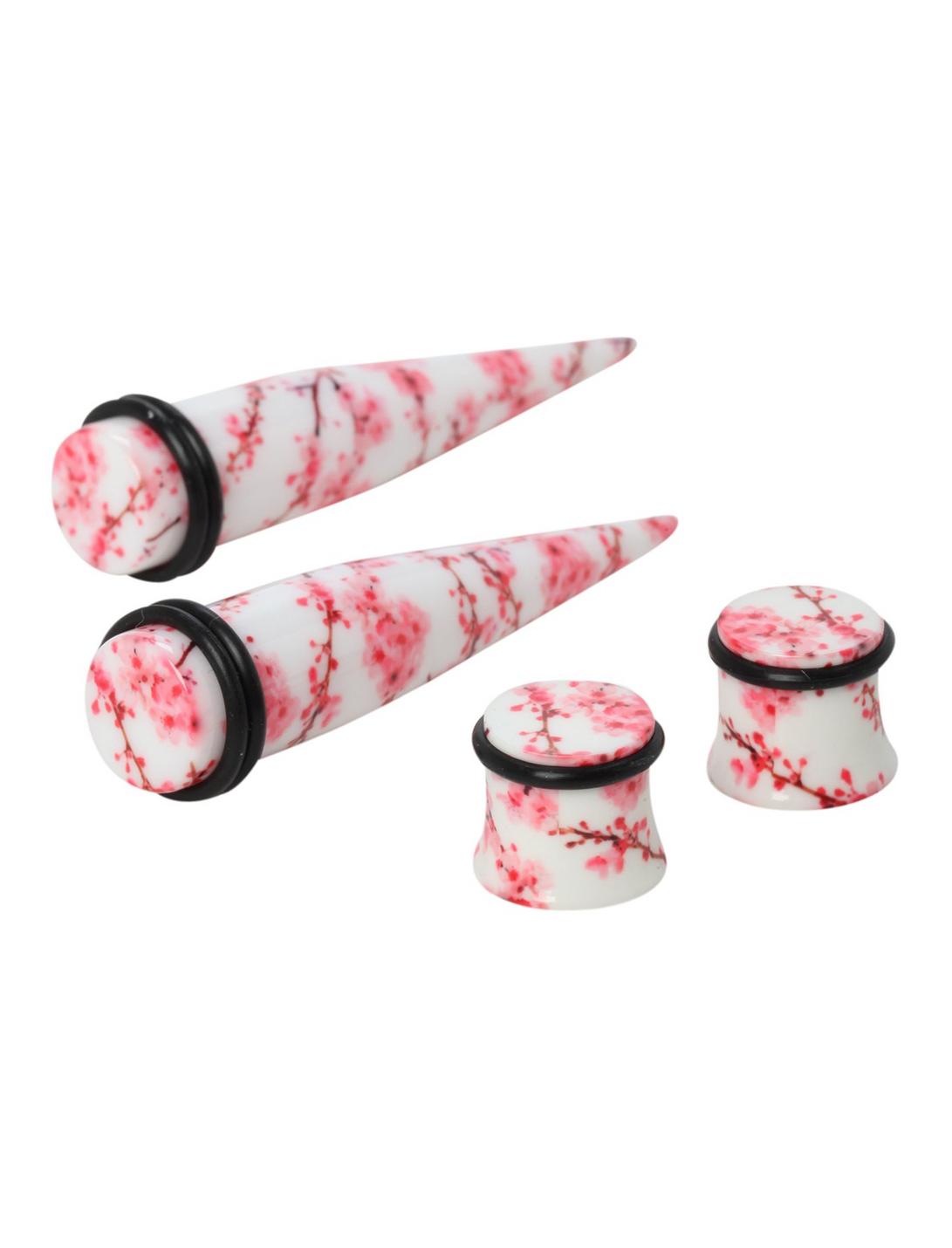 Acrylic Cherry Blossom Taper And Plug 4 Pack, BLACK, hi-res