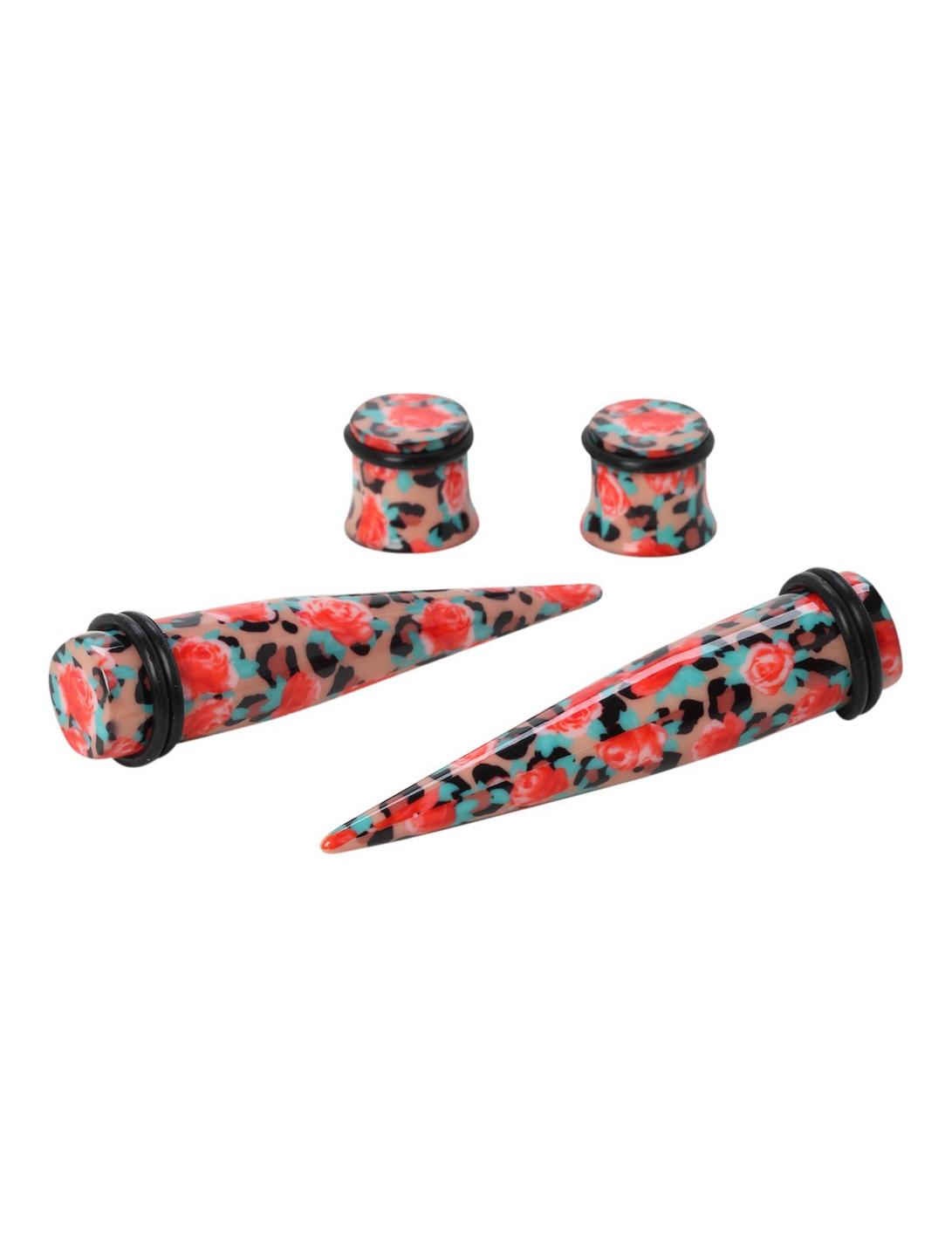 Acrylic Leopard Rose Taper And Plug 4 Pack, BLACK, hi-res
