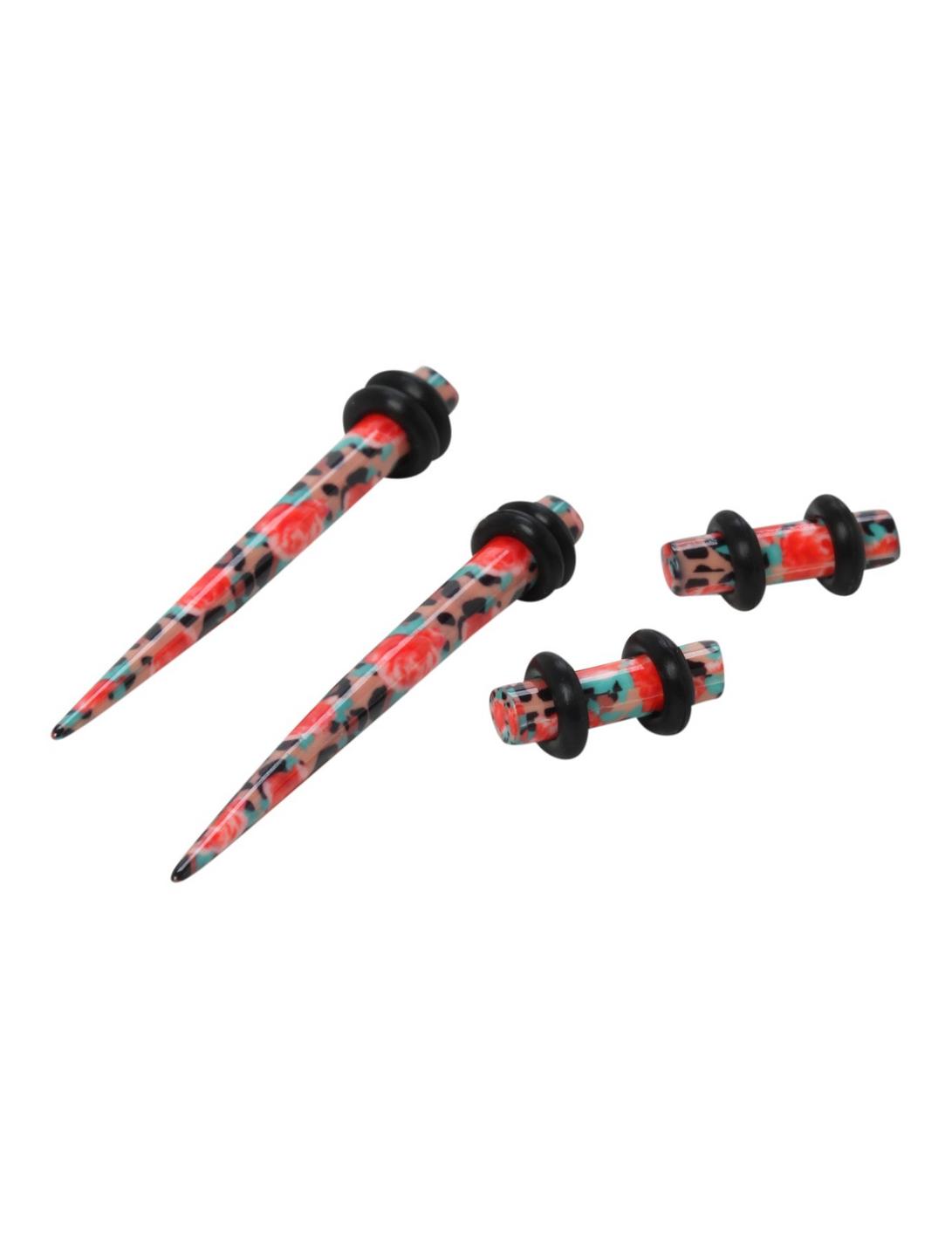 Acrylic Leopard Rose Micro Taper And Plug 4 Pack, BLACK, hi-res