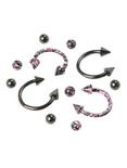Steel Black And Pink Splatter Circular Barbell 4 Pack, BLACK, hi-res