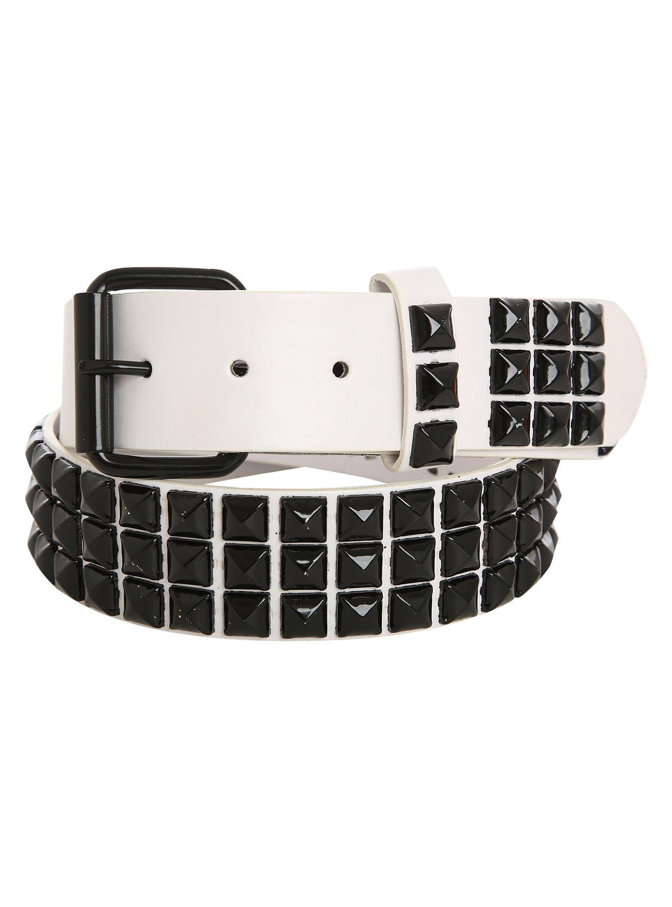 White And Black Pyramid Stud Belt, , hi-res