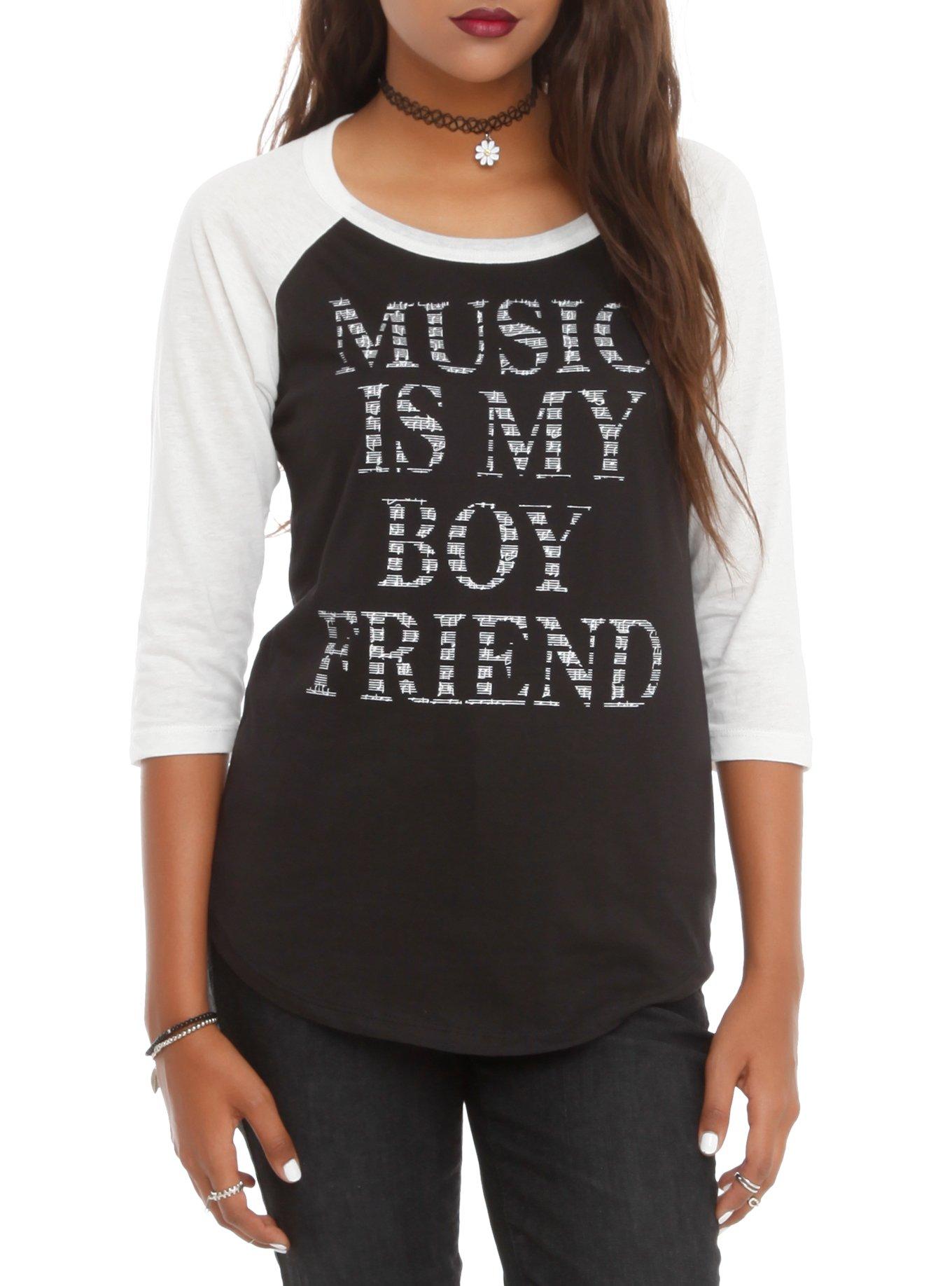 Music Is My Boyfriend Girls Raglan, BLACK, hi-res